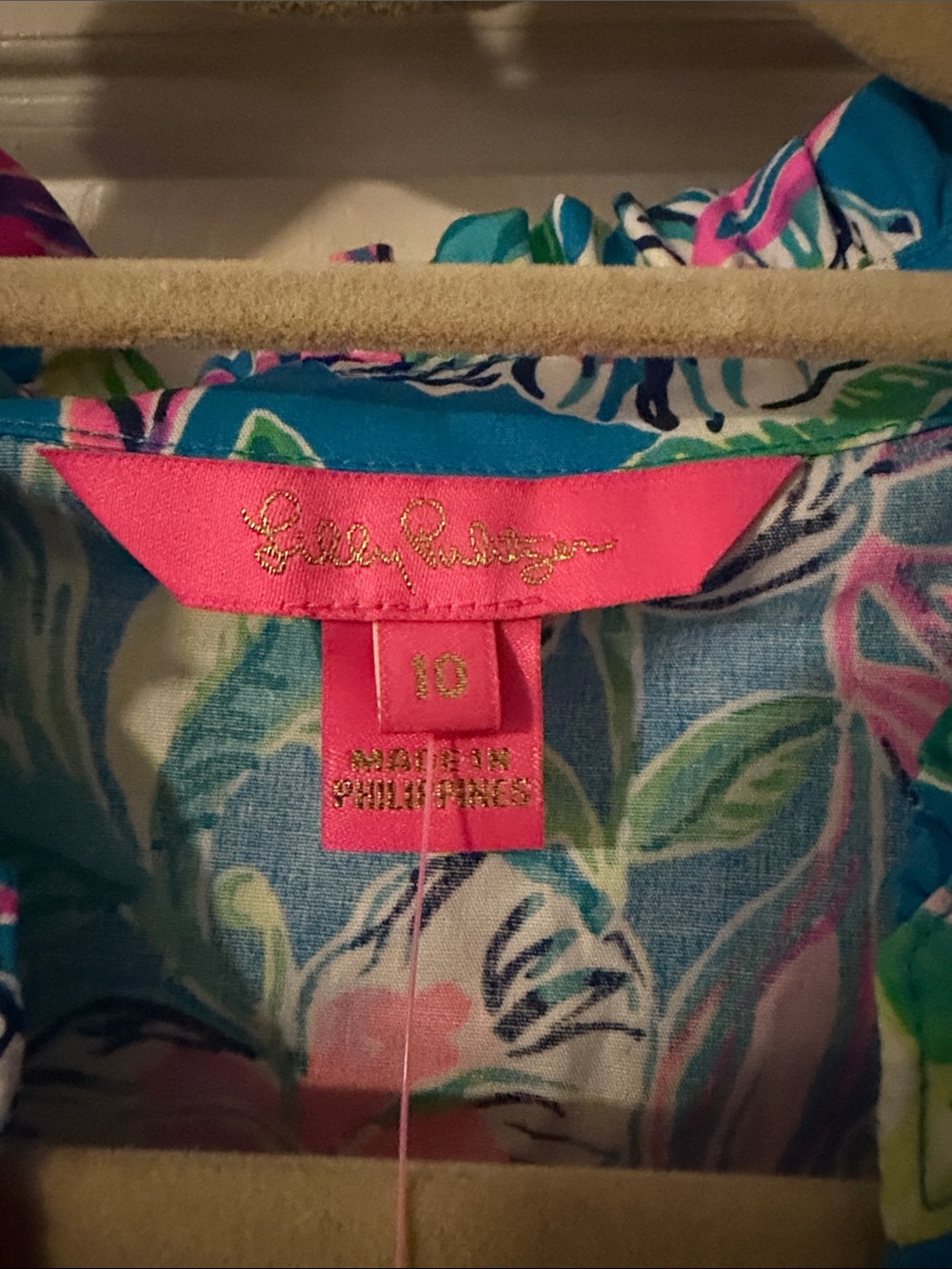 Lilly Pulitzer Turquoise Floral Midi Dress with Pink & Lime Leaves - Picture 3 of 5
